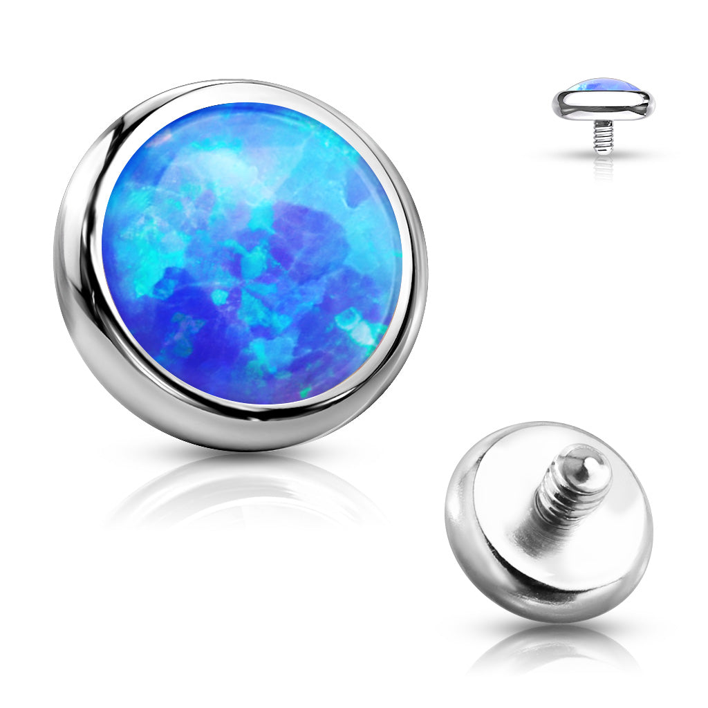 Internally Threaded Surgical Steel Opal Bezel Tops