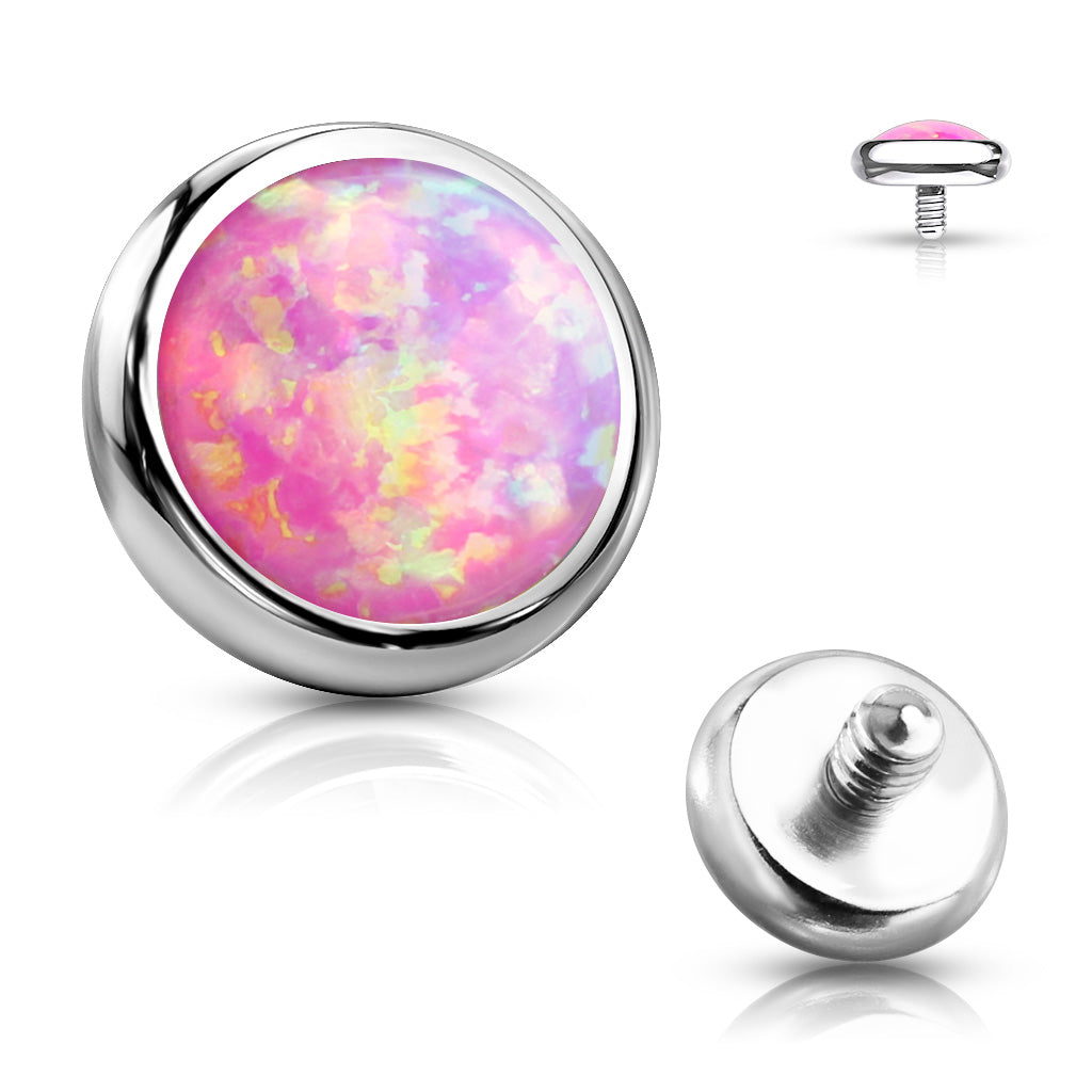 Internally Threaded Surgical Steel Opal Bezel Tops