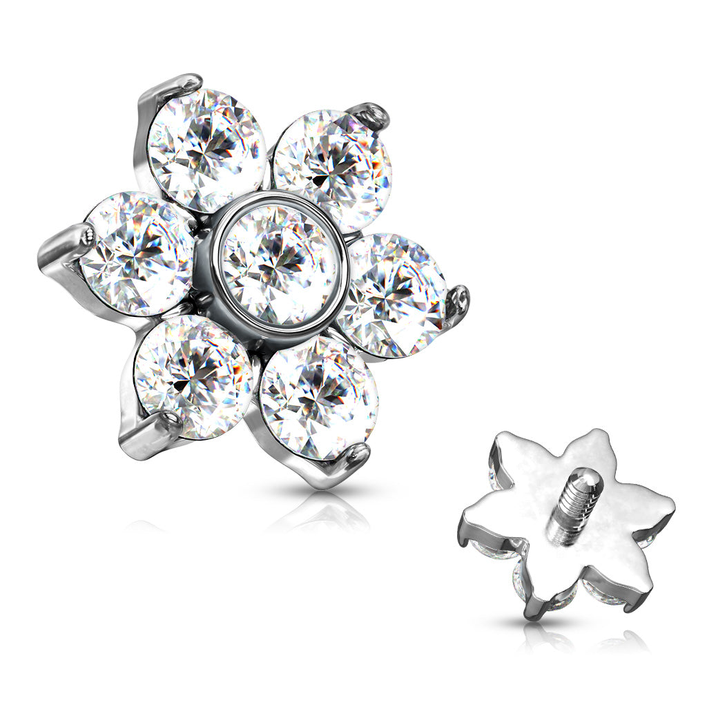 Internal thread Surgical Steel Zircon Prong Flower Tops