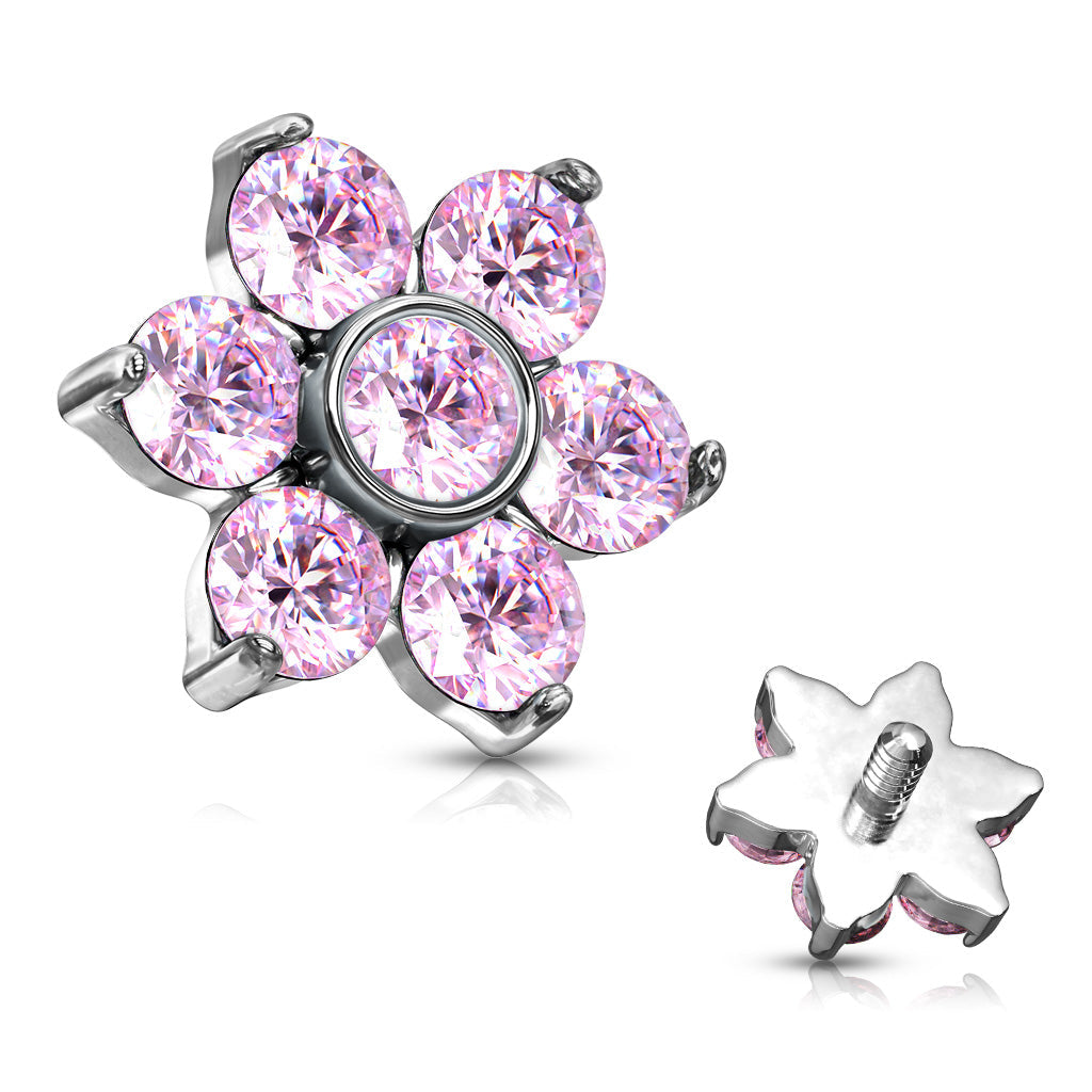 Internal thread Surgical Steel Zircon Prong Flower Tops