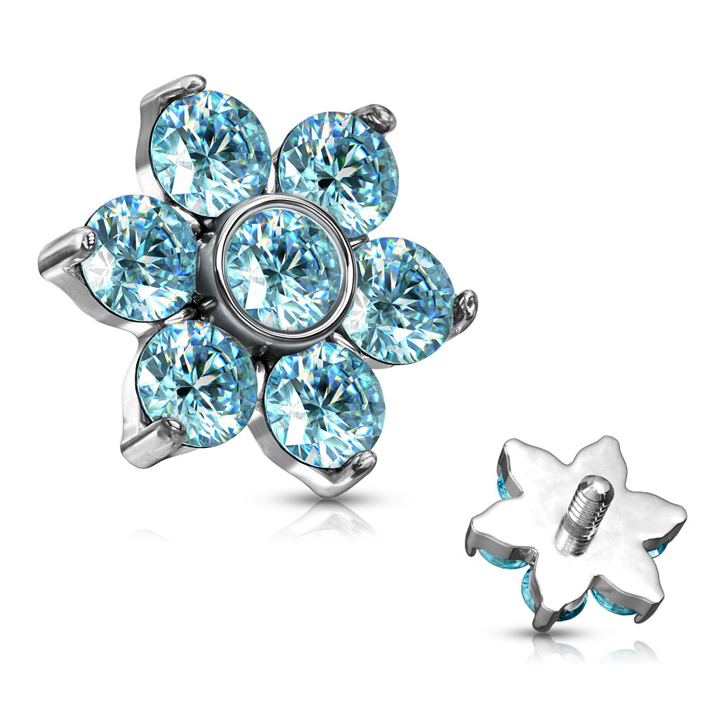 Internal thread Surgical Steel Zircon Prong Flower Tops