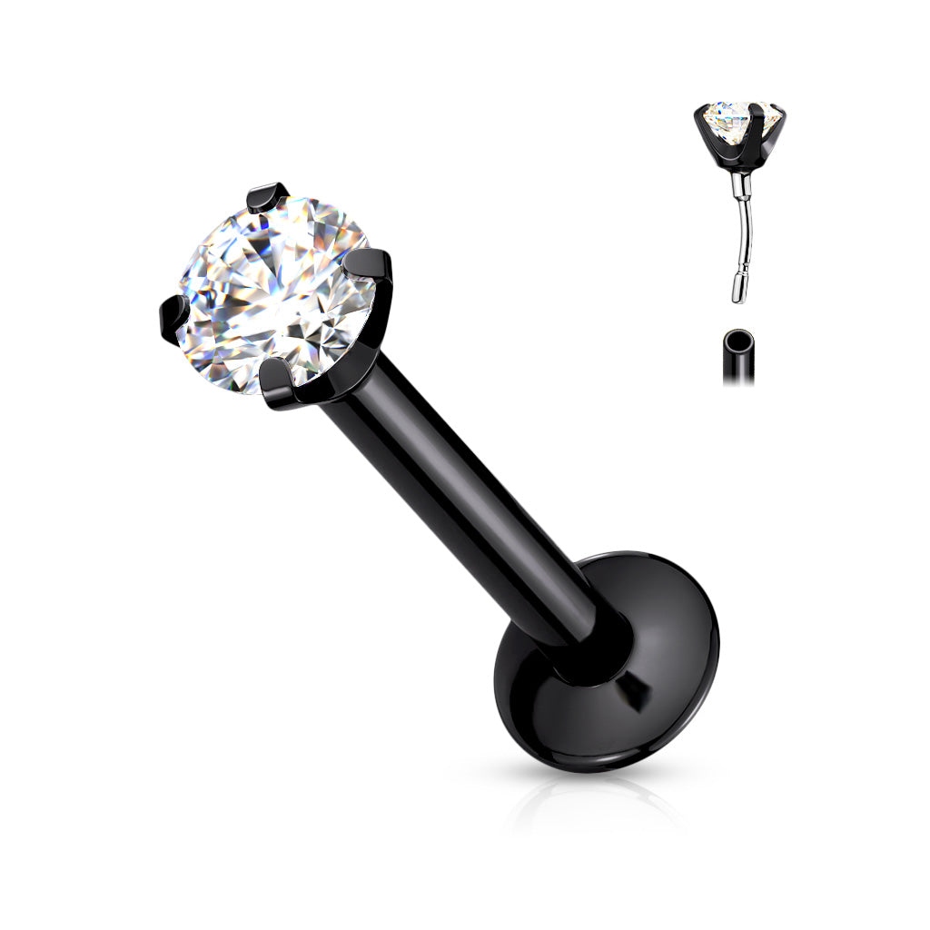 Surgical Steel Threadless Prong Set CZ Labret Combo - 3mm Base