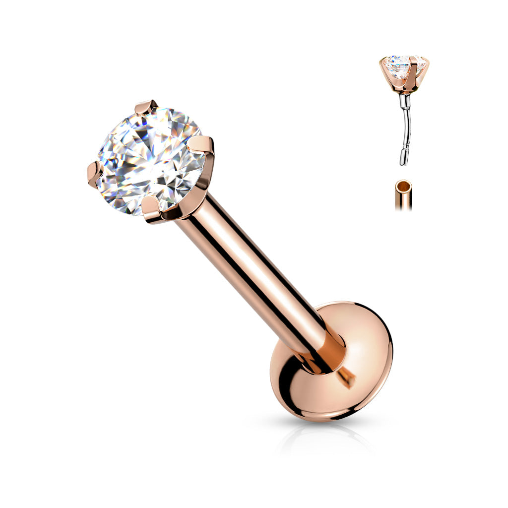 Surgical Steel Threadless Prong Set CZ Labret Combo - 3mm Base