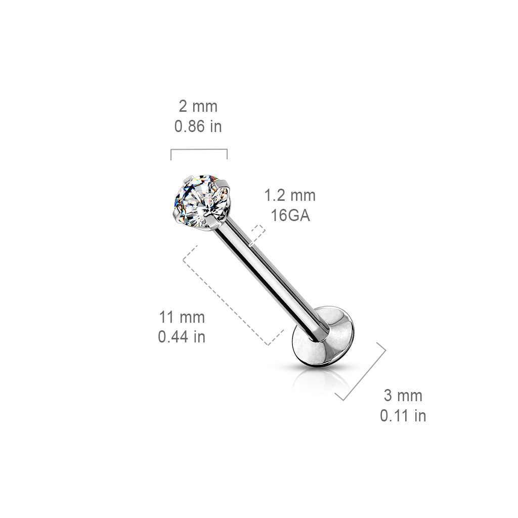 Surgical Steel Threadless Prong Set CZ Labret Combo - 3mm Base