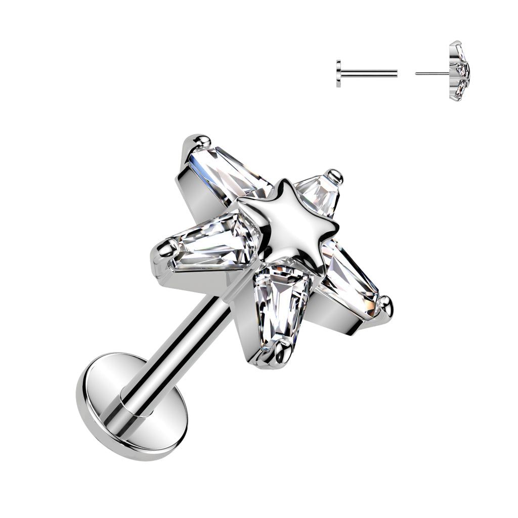Surgical Steel Threadless with CZ Star on Star Top Labret Combo