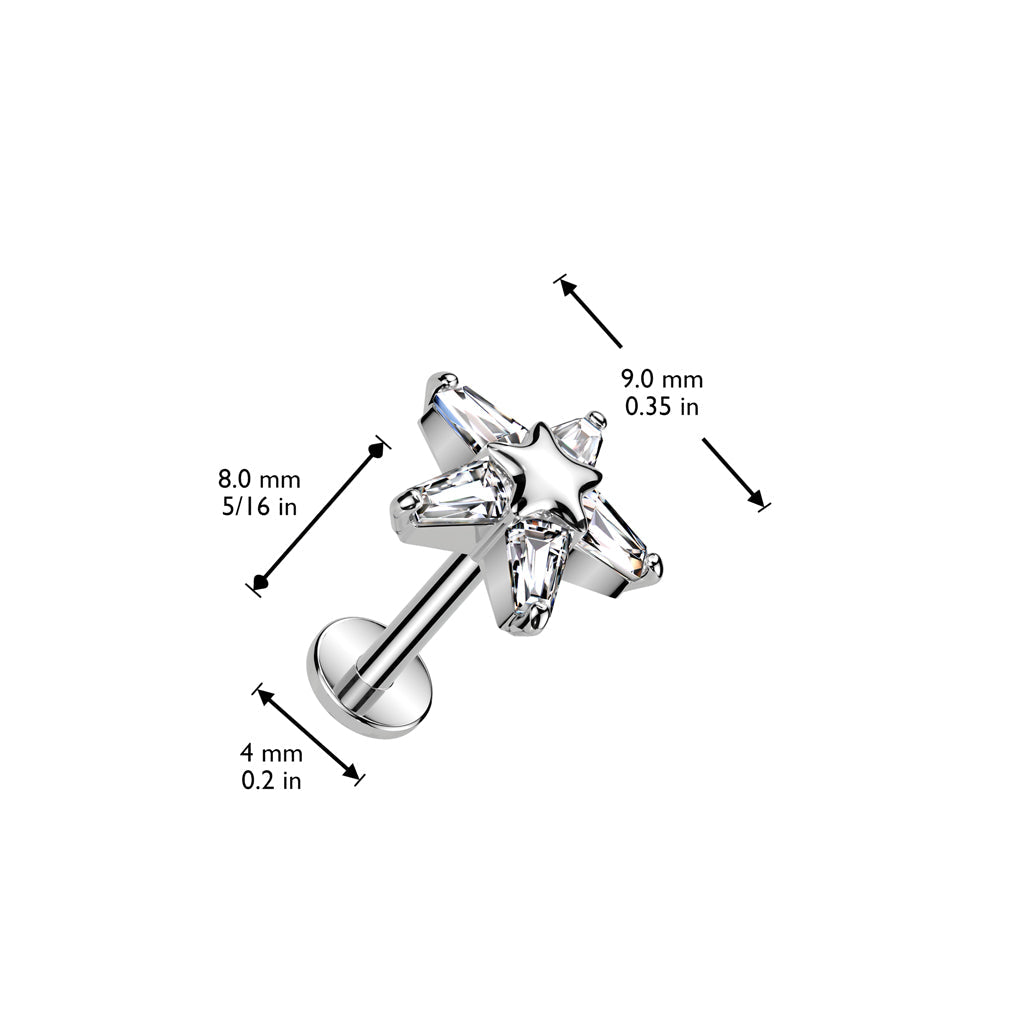 Surgical Steel Threadless with CZ Star on Star Top Labret Combo