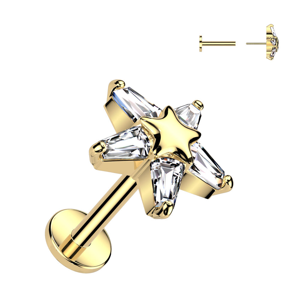 Surgical Steel Threadless with CZ Star on Star Top Labret Combo