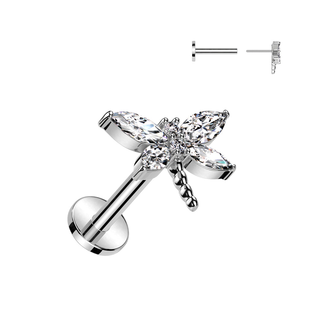 Surgical Steel Threadless CZ Dragonfly Top Labret Combo