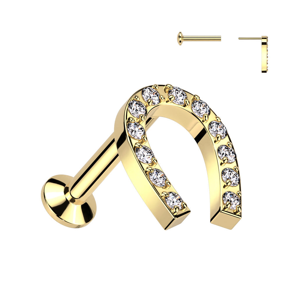 Surgical Steel Threadless CNC CZ Horseshoe Top Labret Combo