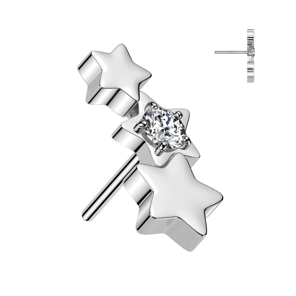 Surgical Steel Threadless Triple Star Curved Top Only