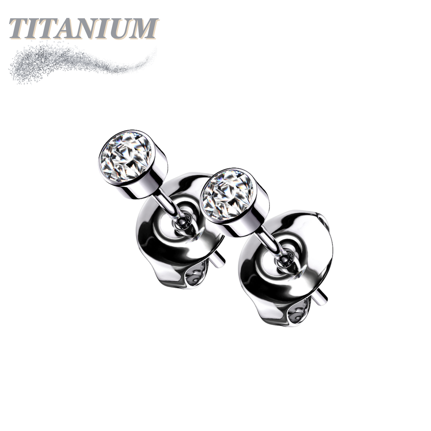Titanium Bezel Set CZ Earrings (steel backings)