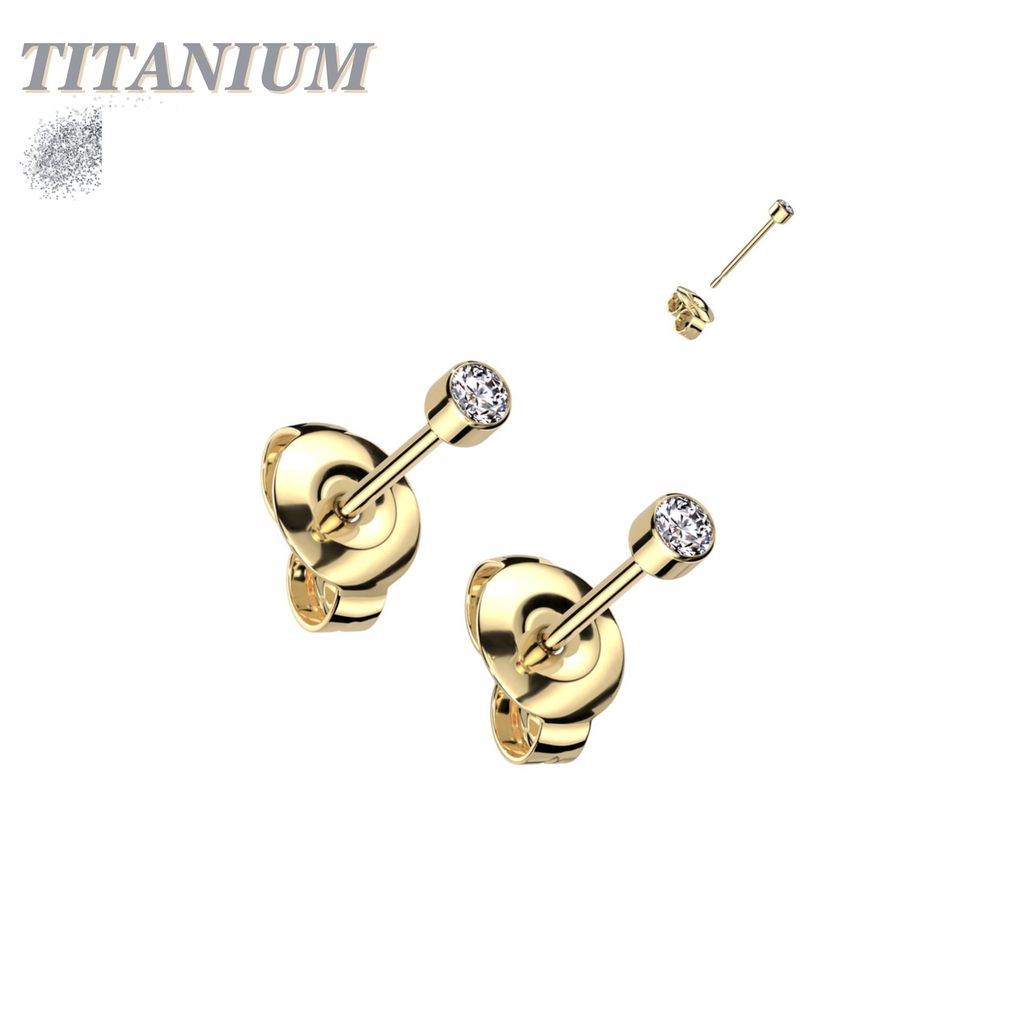 Titanium Bezel Set CZ Earrings (steel backings)