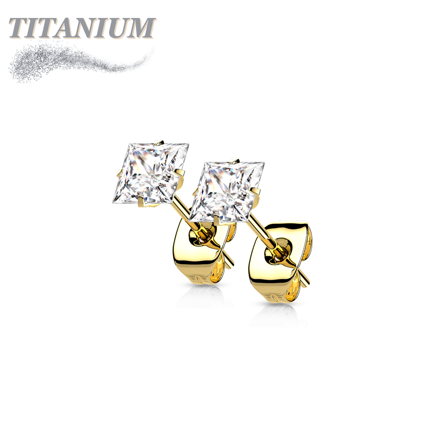 All Titanium Square Prong Set CZ Earrings