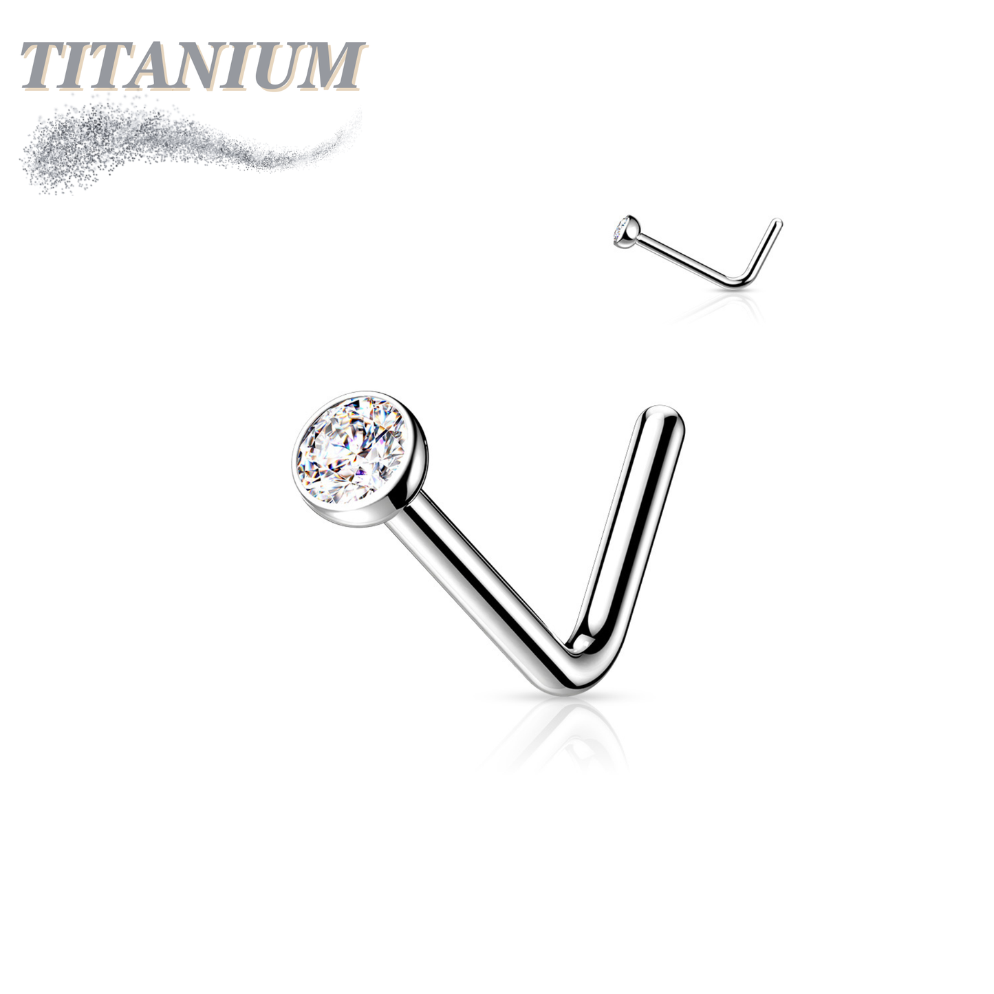 L Bend Titanium Nostril Stud with Press Fit Gem