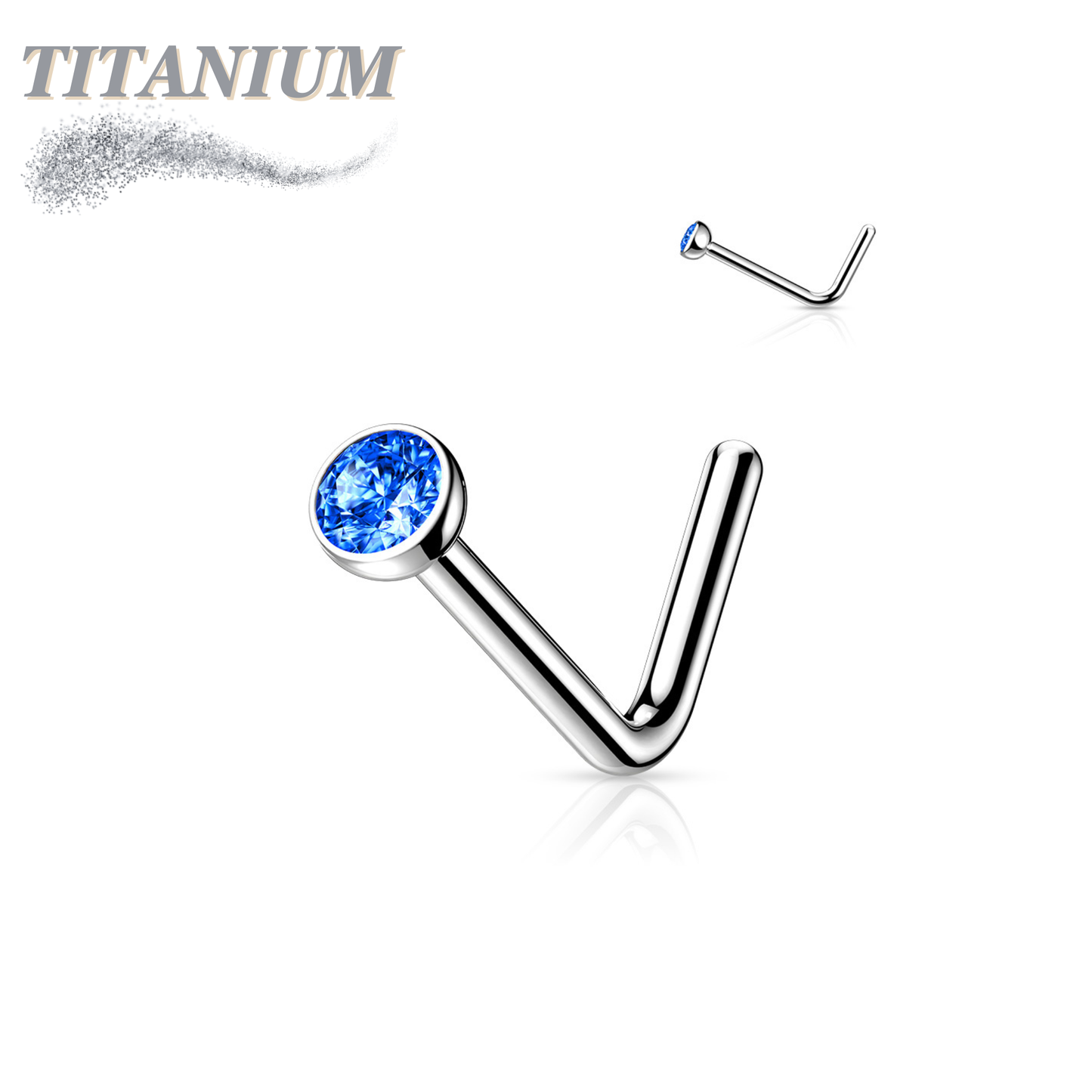 L Bend Titanium Nostril Stud with Press Fit Gem