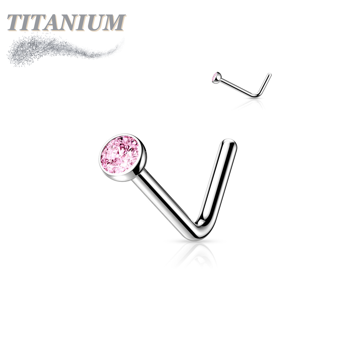 L Bend Titanium Nostril Stud with Press Fit Gem