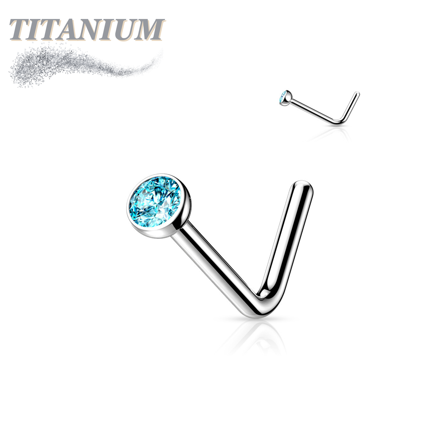 L Bend Titanium Nostril Stud with Press Fit Gem