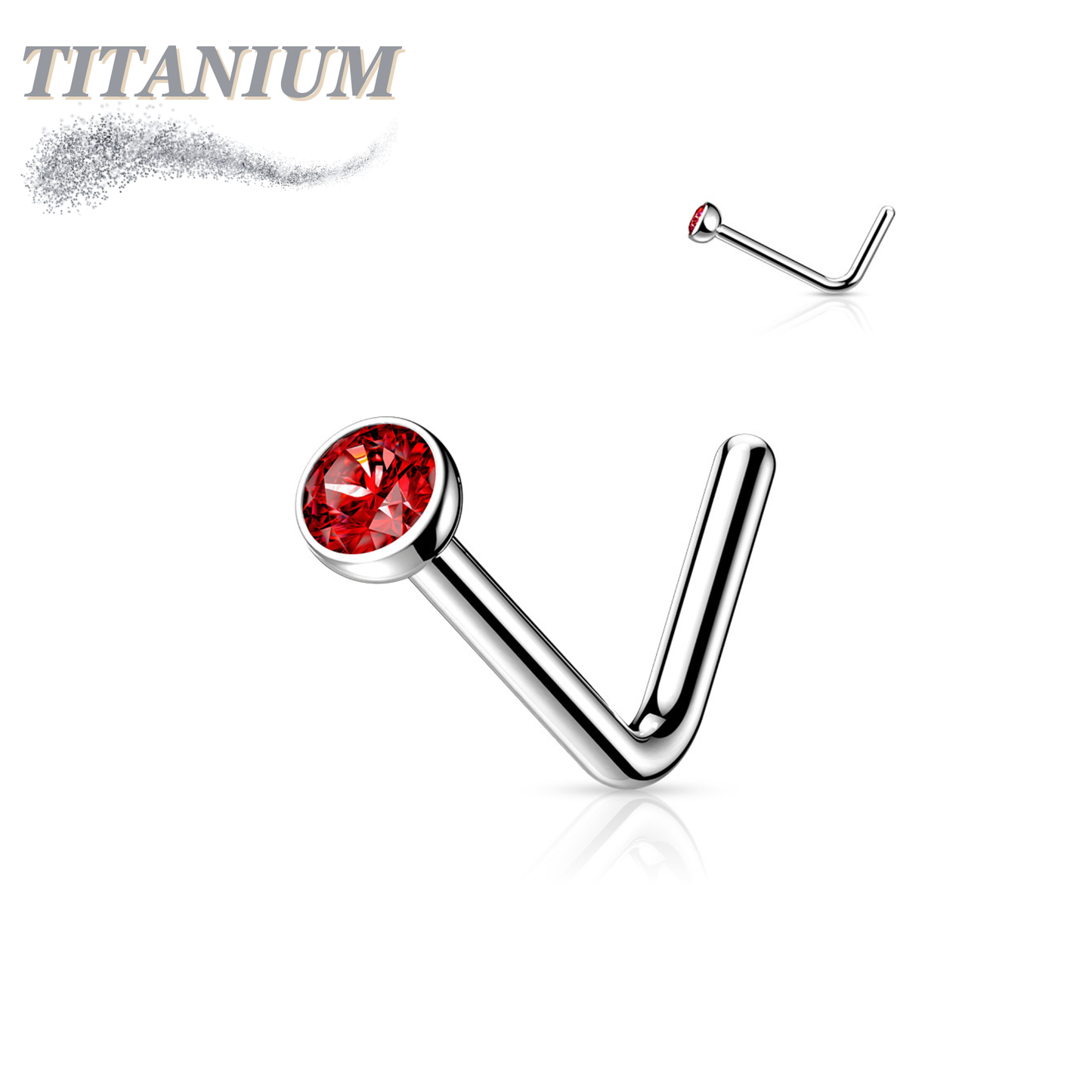 L Bend Titanium Nostril Stud with Press Fit Gem