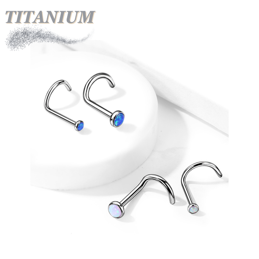 Titanium Bezel Set Opal Ball Nostril Screw