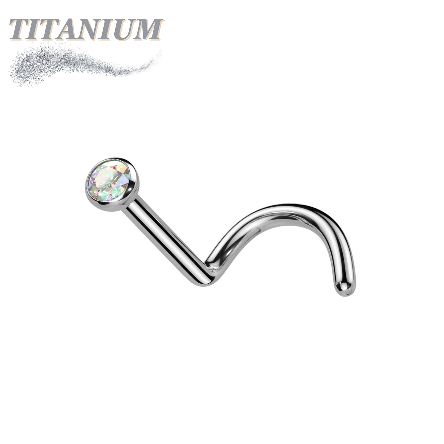 Titanium Nostril Corkscrew with Press Fit Gem Ball Top