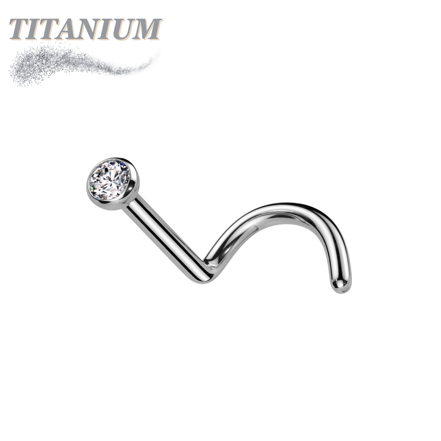Titanium Nostril Corkscrew with Press Fit Gem Ball Top