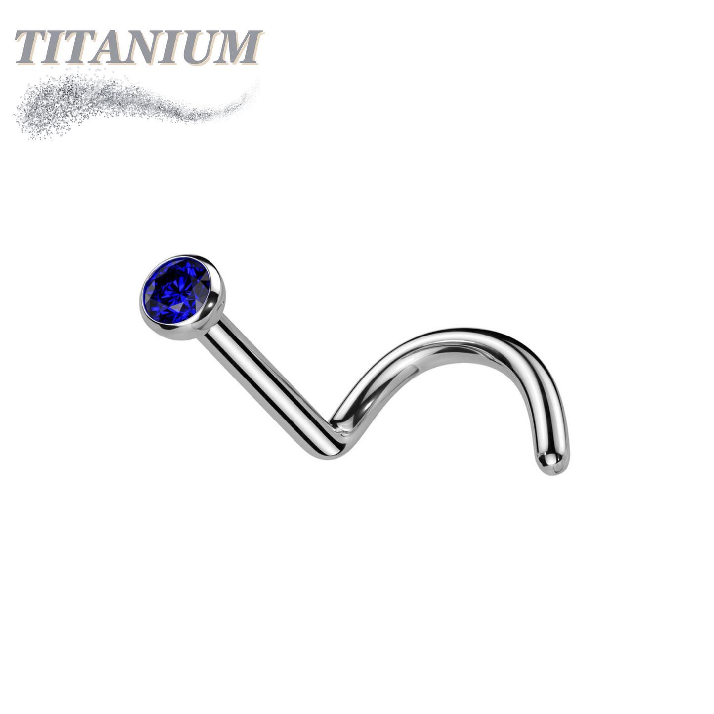 Titanium Nostril Corkscrew with Press Fit Gem Ball Top
