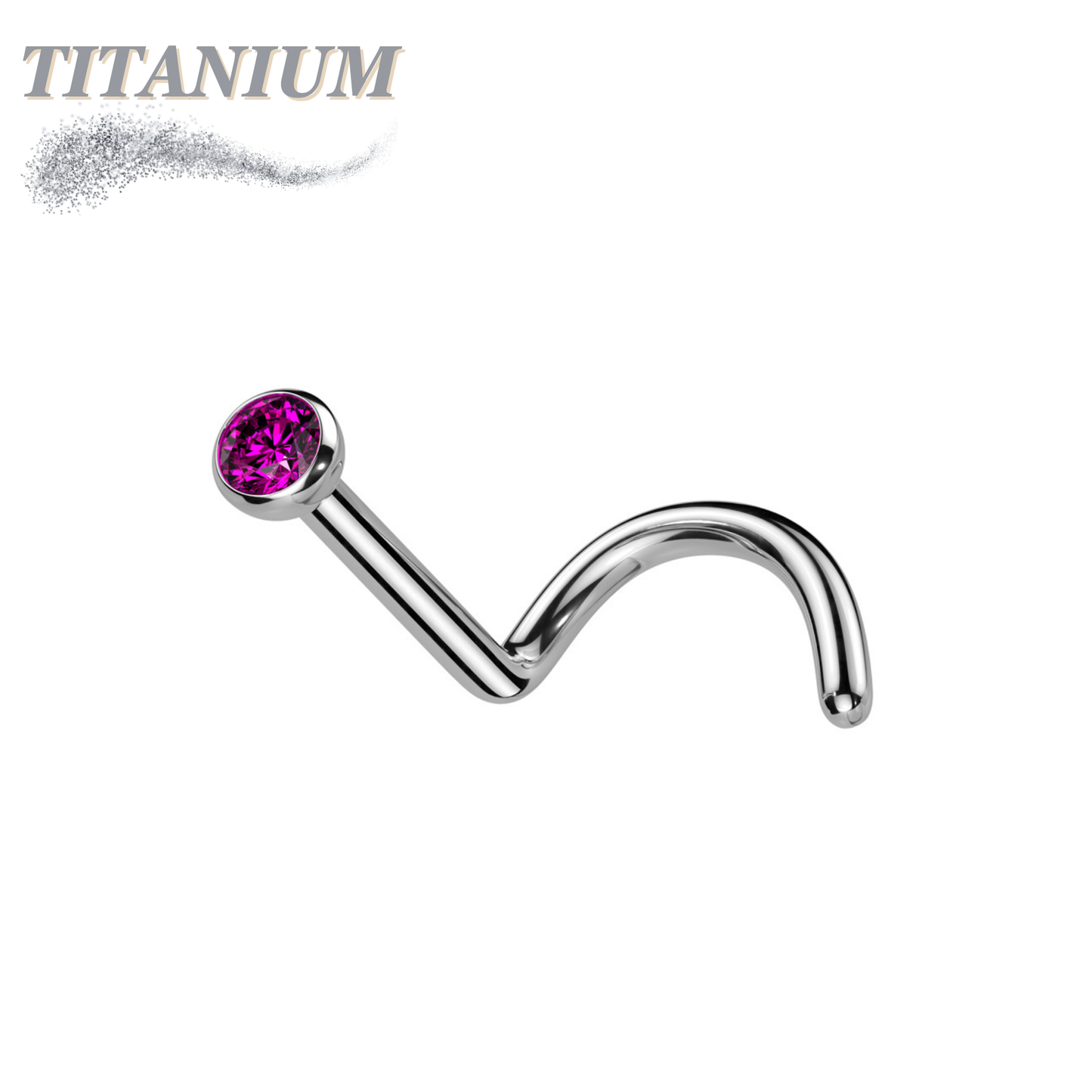 Titanium Nostril Corkscrew with Press Fit Gem Ball Top