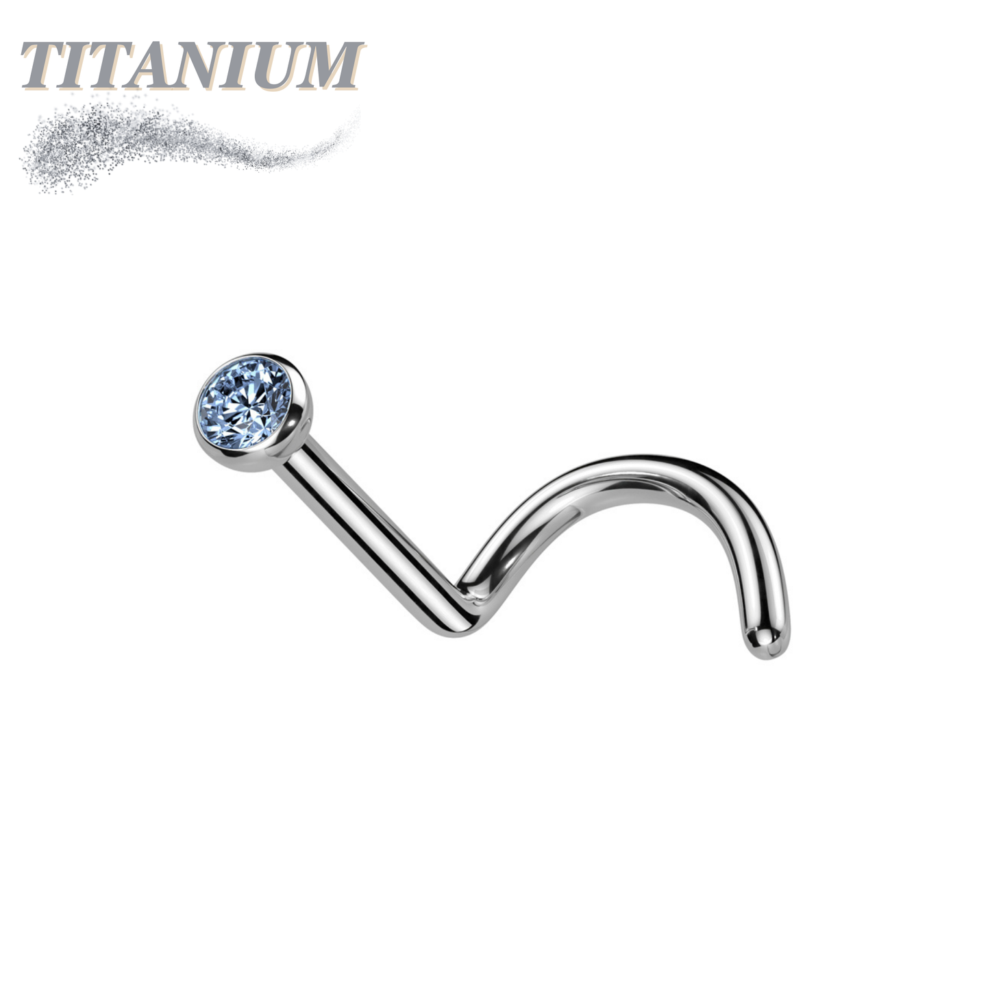 Titanium Nostril Corkscrew with Press Fit Gem Ball Top