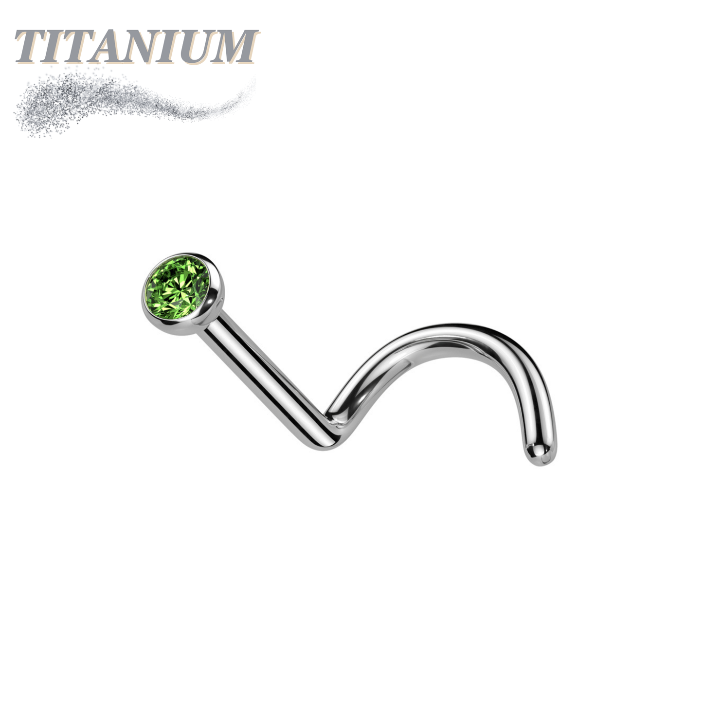Titanium Nostril Corkscrew with Press Fit Gem Ball Top
