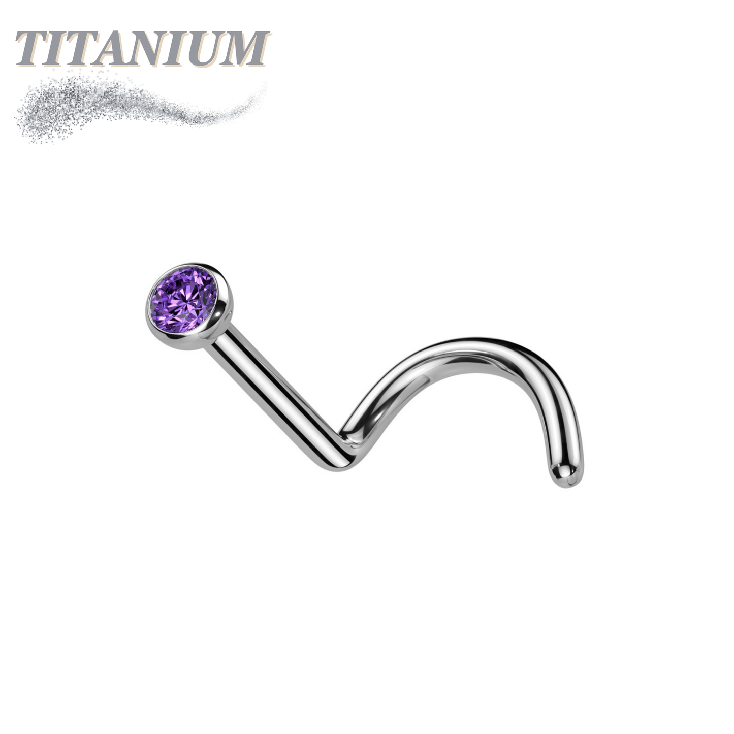 Titanium Nostril Corkscrew with Press Fit Gem Ball Top