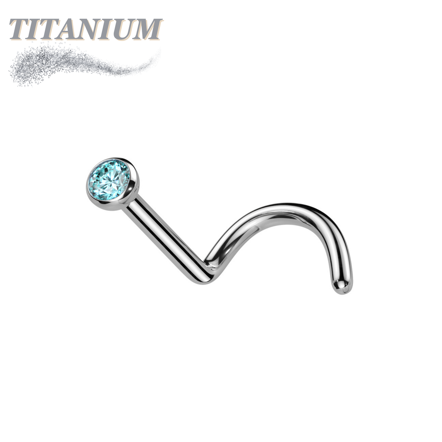 Titanium Nostril Corkscrew with Press Fit Gem Ball Top