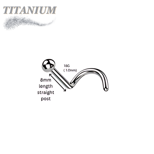 Titanium  Nostril Corkscrew with Dome in 8mm Piercing Length