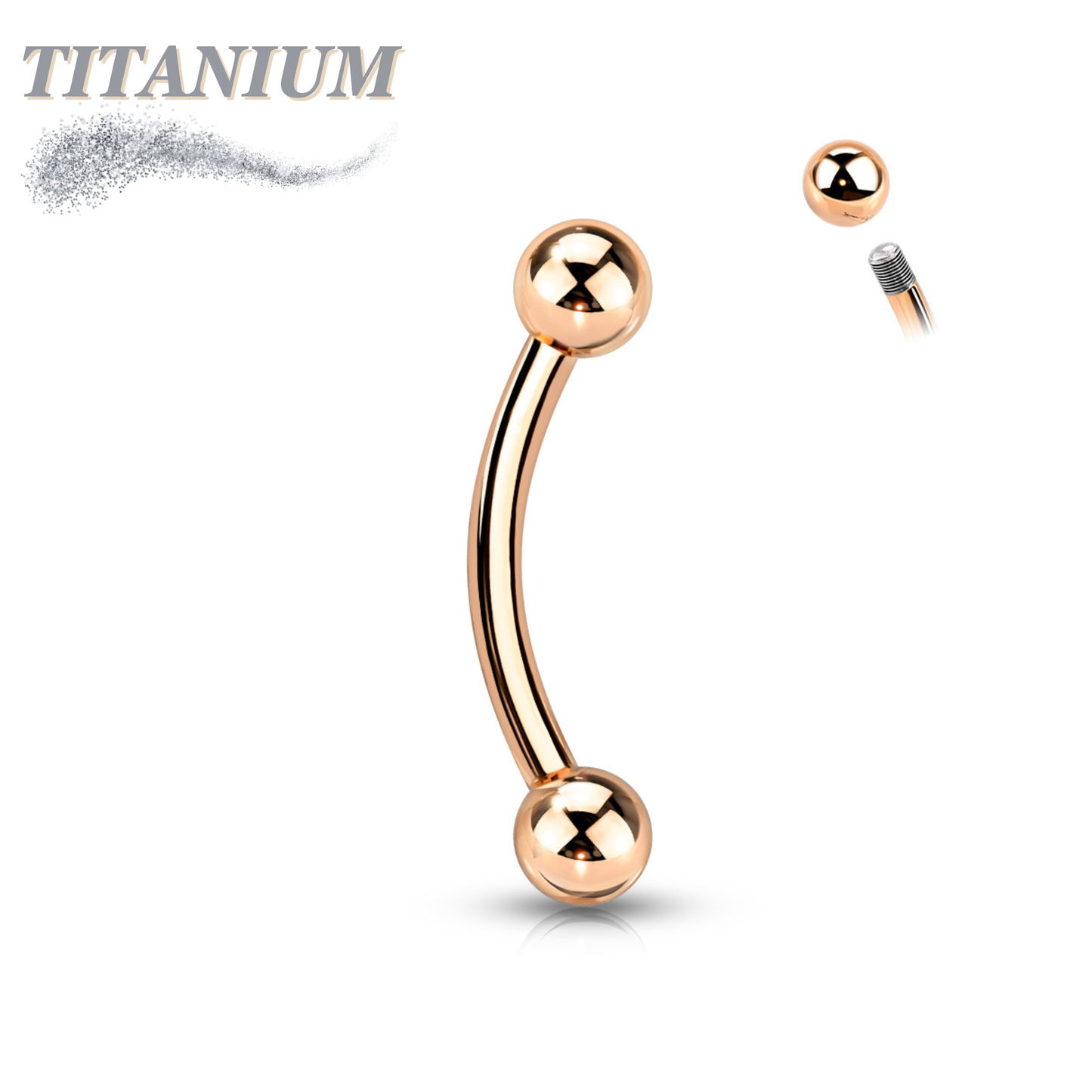 Titanium Colored Curved Barbell External Thread Plain Balls