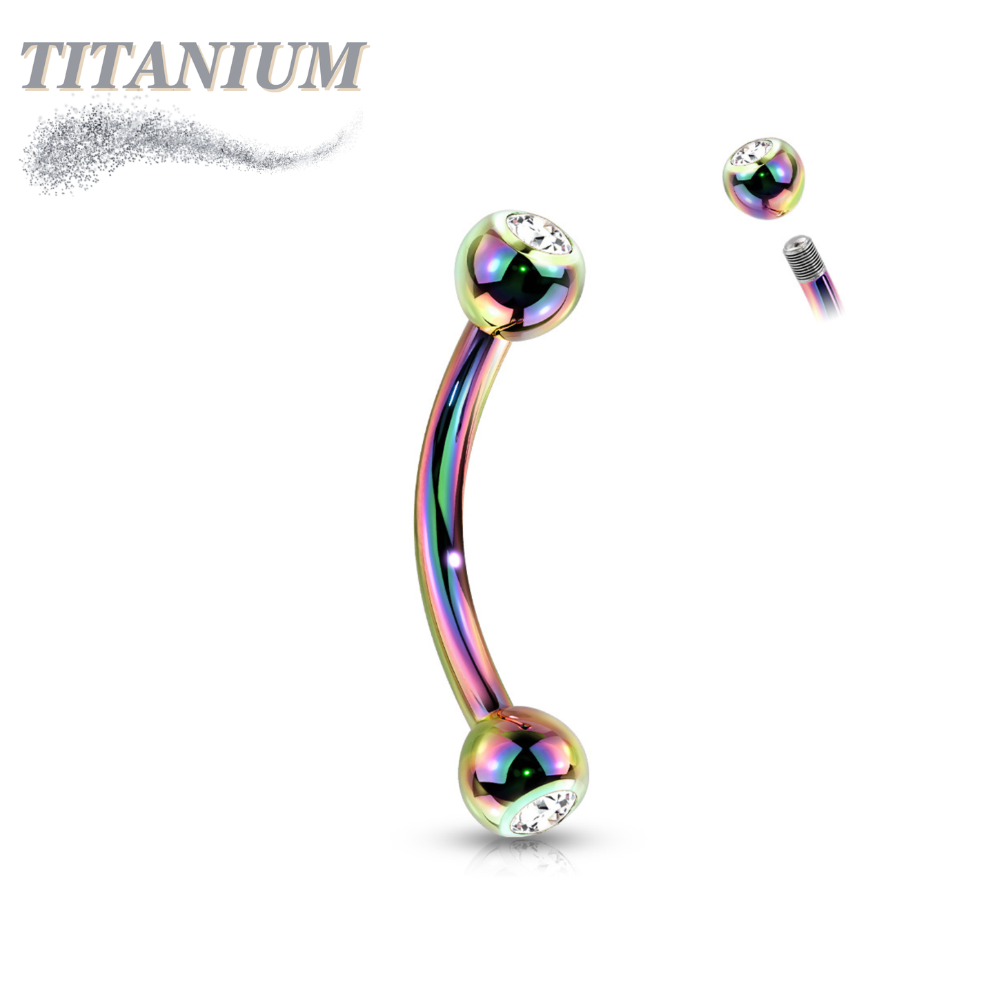 Titanium Colored Curved Barbell with Press Fit CZ Ball Ends External Thread