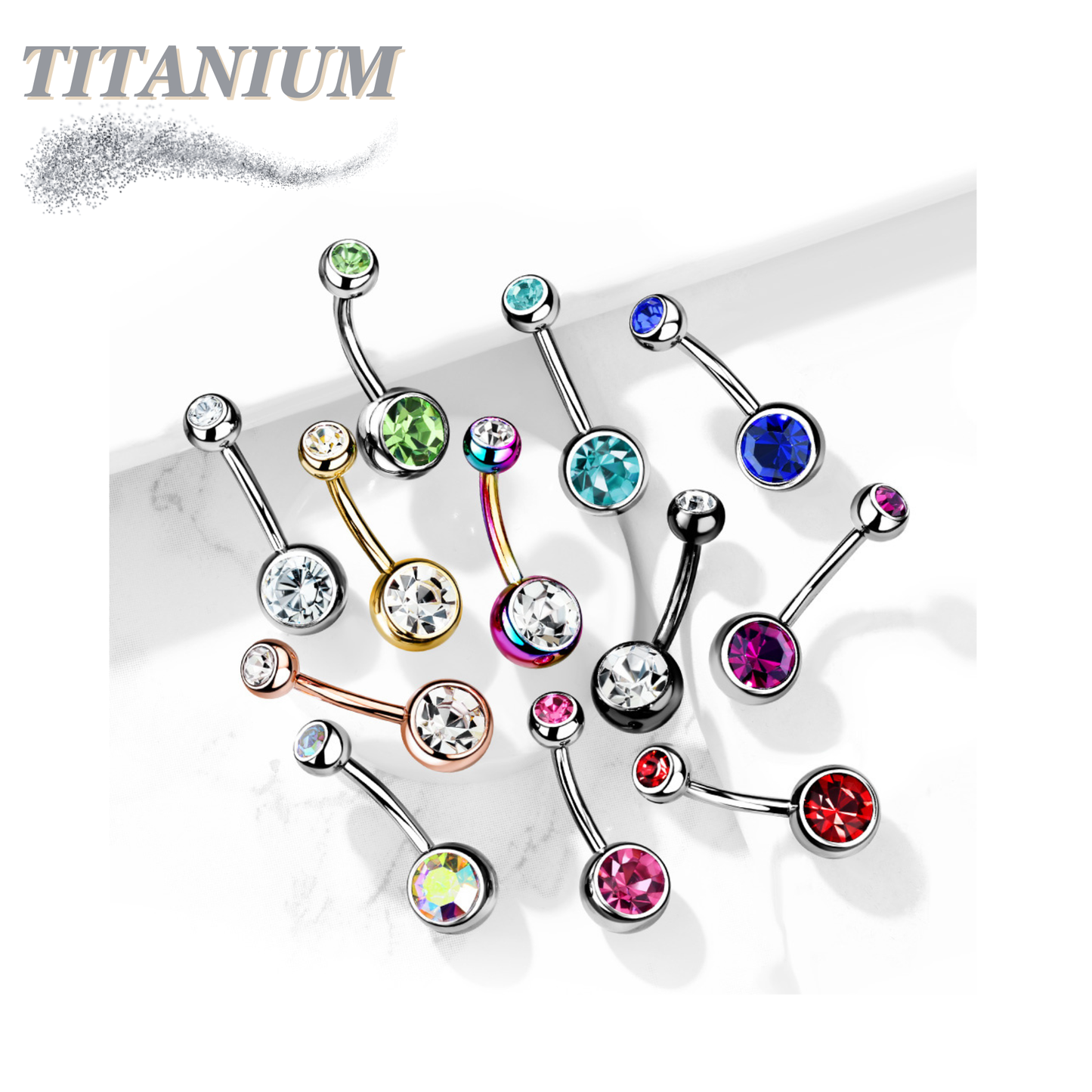 Titanium Standard Double Gem Belly Banana External Thread