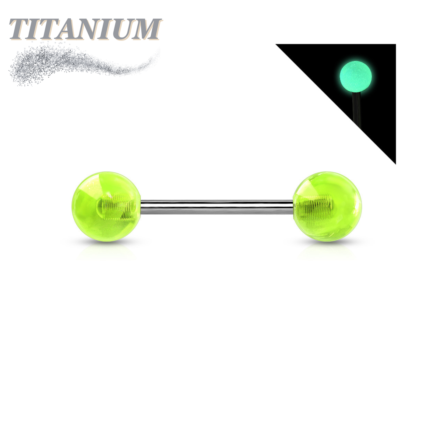 Glow in the Dark Titanium Barbell External Thread