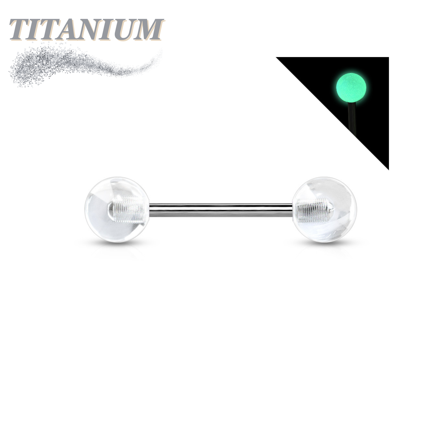 Glow in the Dark Titanium Barbell External Thread