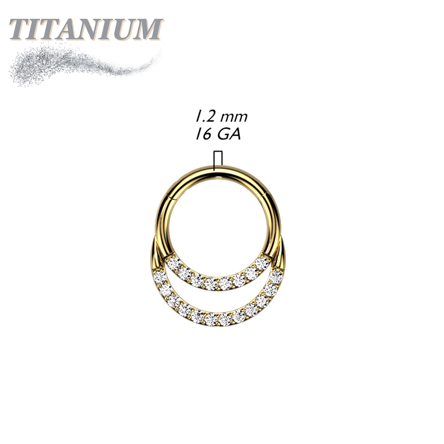 Titanium Double Ring Front Facing Cubic Zirconia Hinged Ring