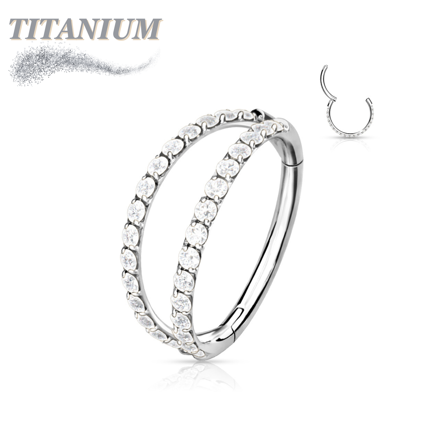 Titanium with Separated Outer Facing Double Lined CZ Hinged Ring