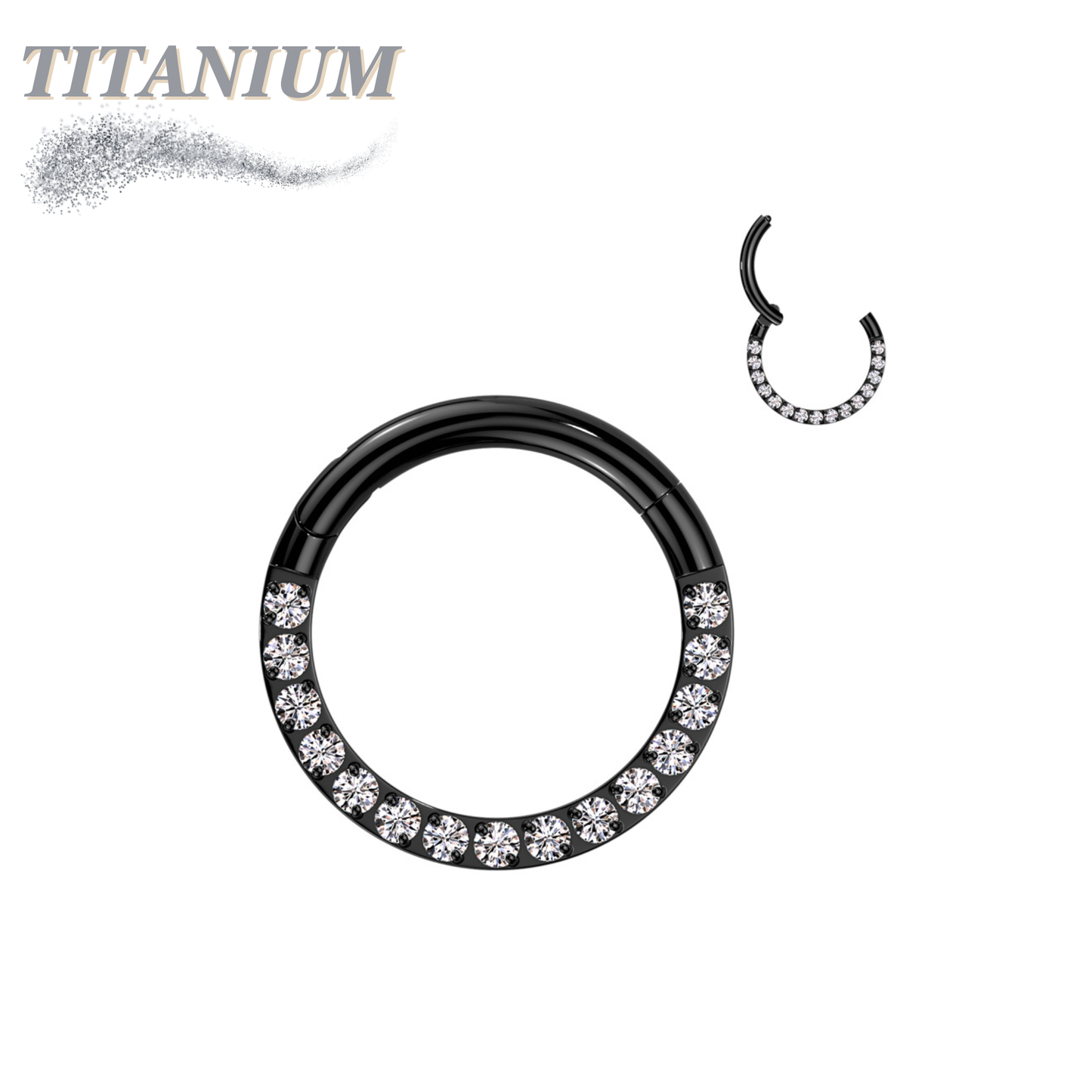 Titanium Hinged Ring with CNC Set CZ/Pearl Lined Paved Front