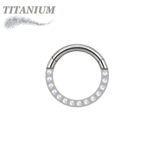 Titanium Hinged Ring with CNC Set CZ/Pearl Lined Paved Front