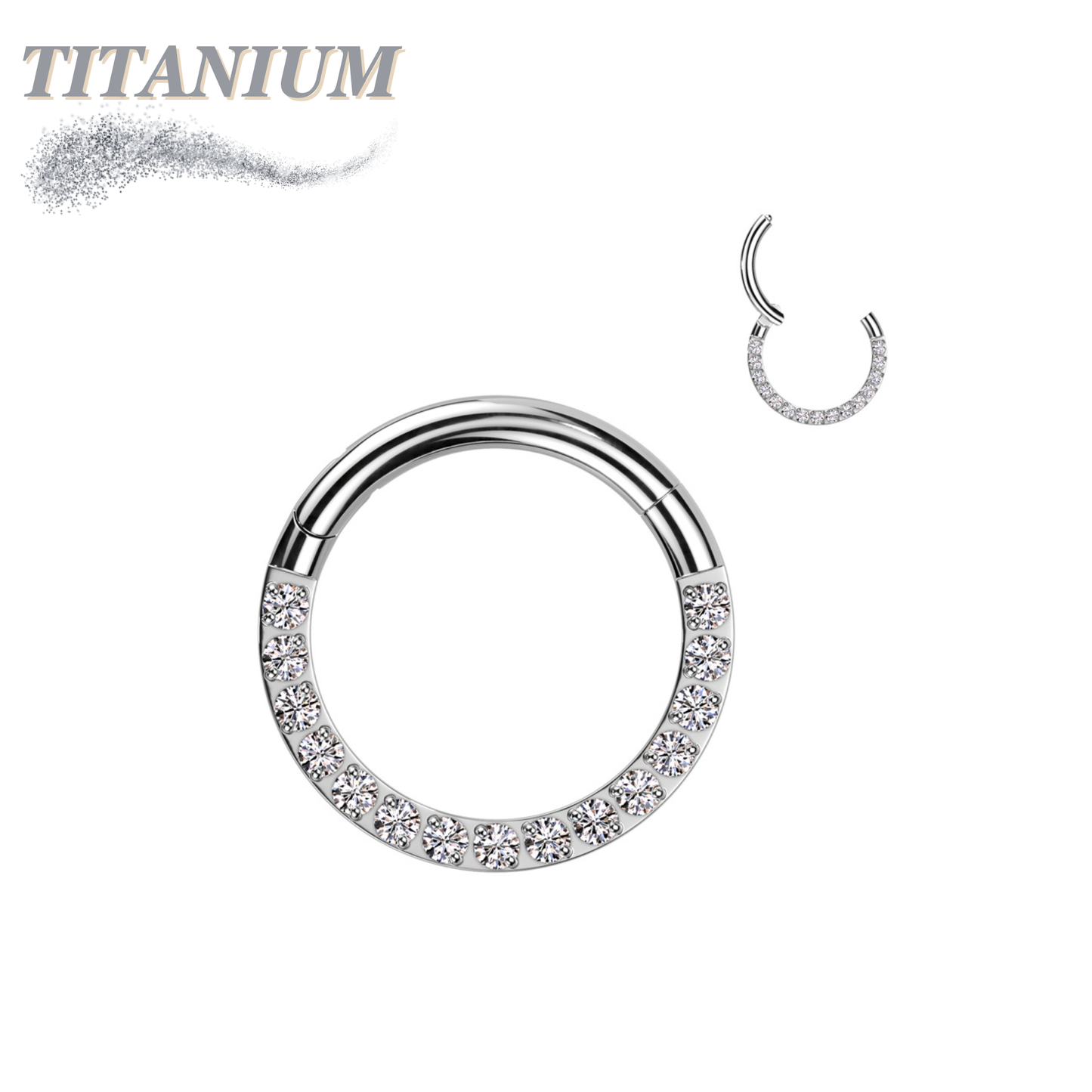 Titanium Hinged Ring with CNC Set CZ/Pearl Lined Paved Front