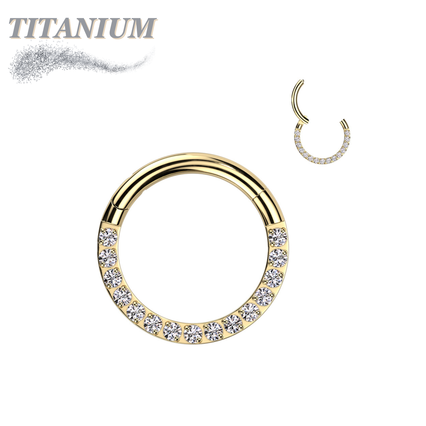 Titanium Hinged Ring with CNC Set CZ/Pearl Lined Paved Front
