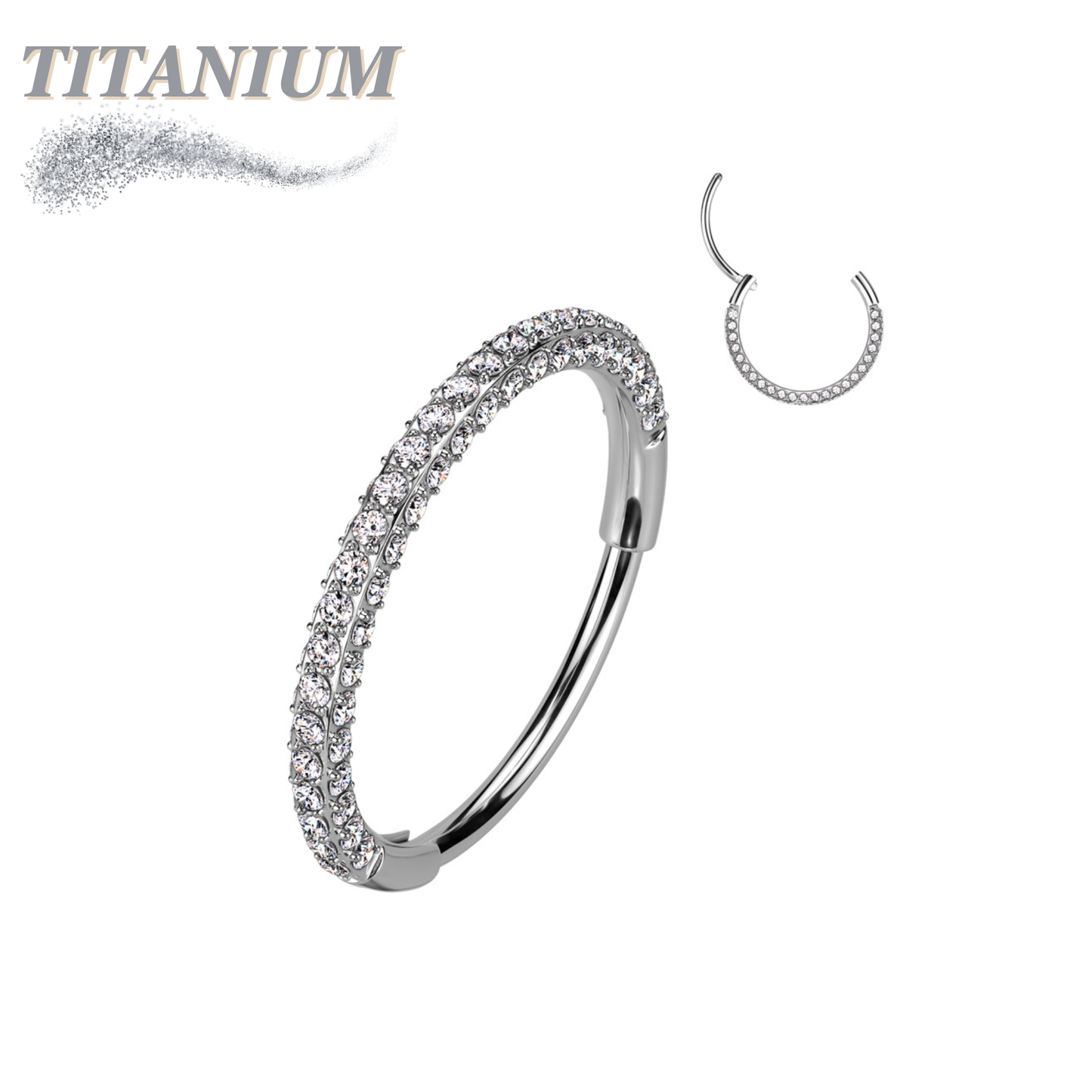 Titanium Hinge Nostril Ring with 3 Paved CZ Sides