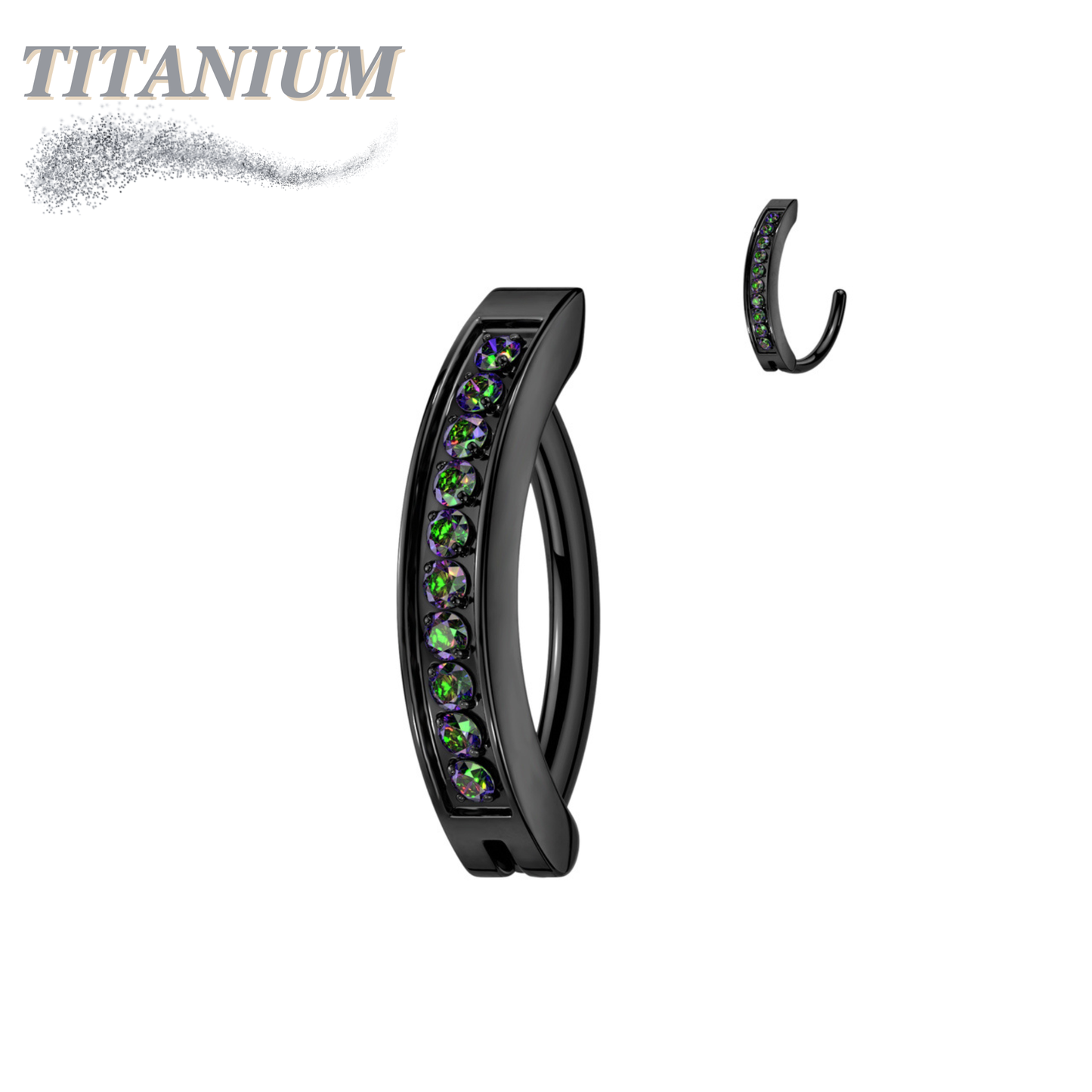Titanium Hinged Belly Ring Wide Band with CNC Set CZ's