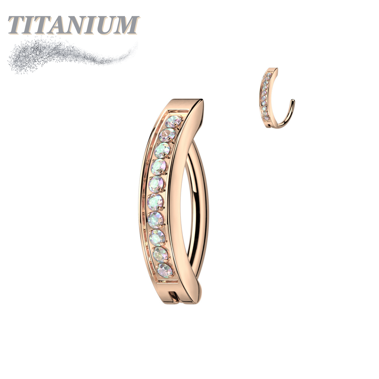 Titanium Hinged Belly Ring Wide Band with CNC Set CZ's