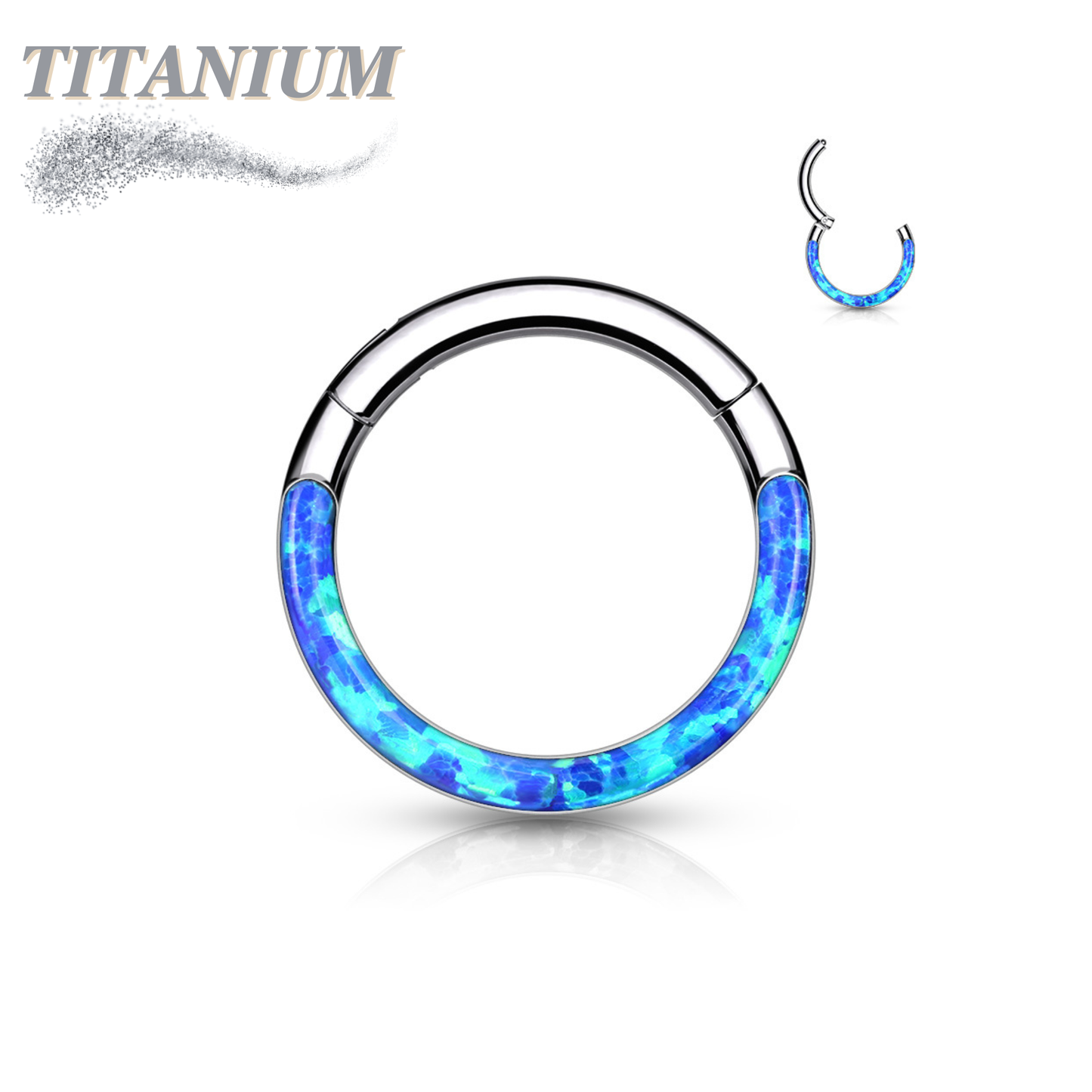 Titanium Hinge Rings with Opal Lined Front Facing Design