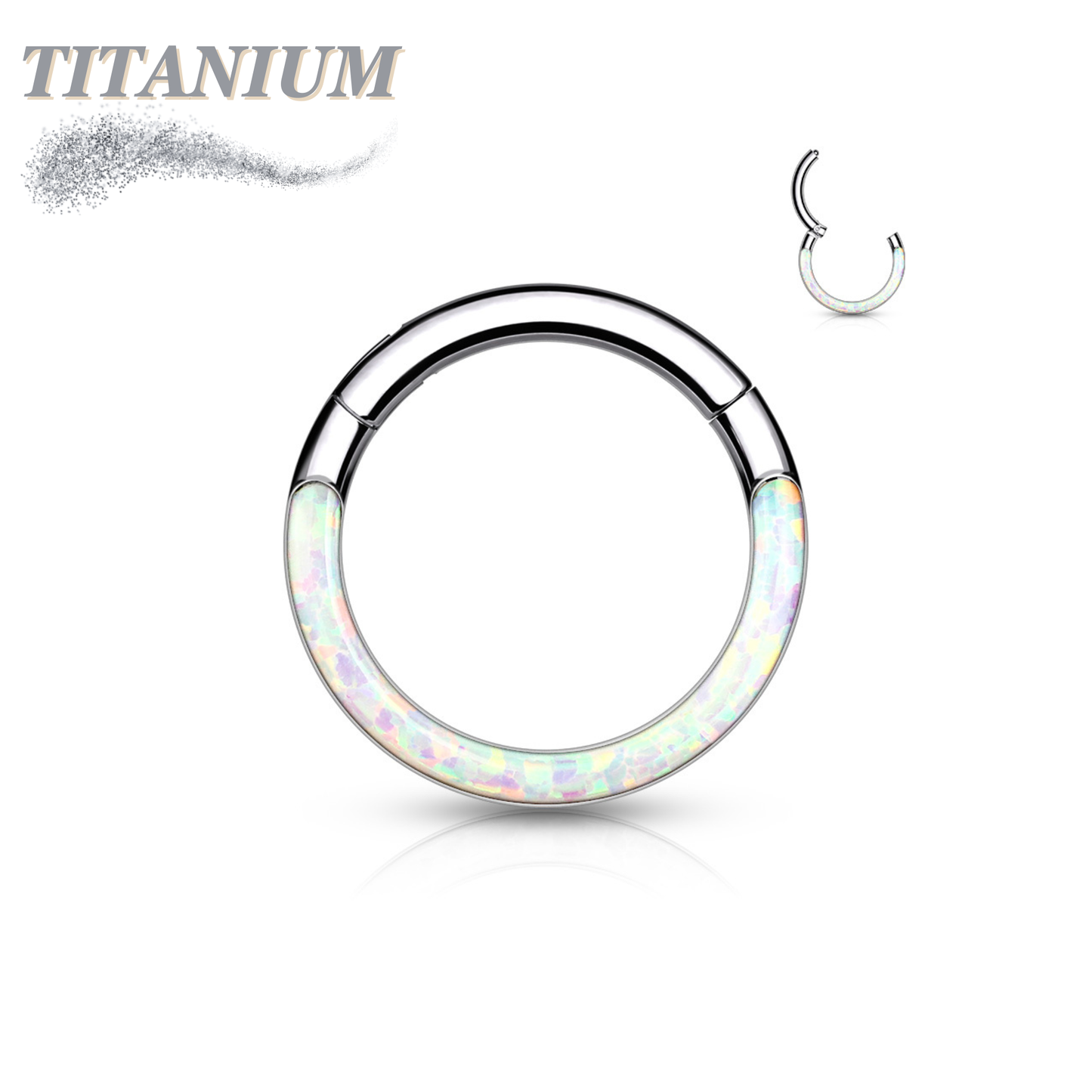 Titanium Hinge Rings with Opal Lined Front Facing Design