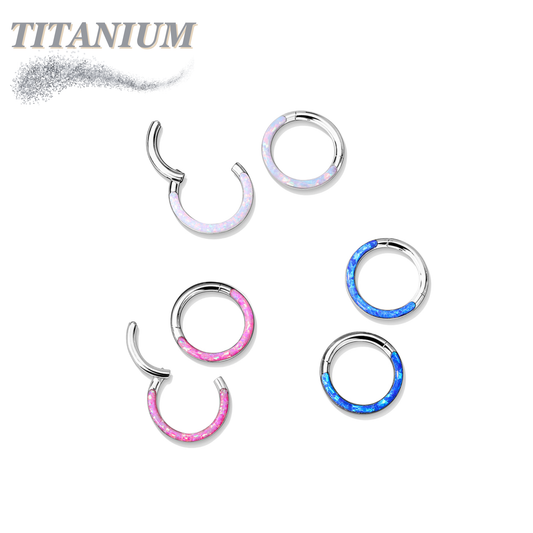Titanium Hinge Rings with Opal Lined Front Facing Design