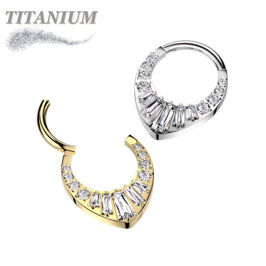 Titanium Clicker with Round and Baguette CNC Set CZs